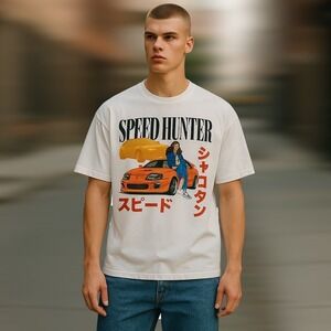 JDM Anime Car Graphic Tee Mens XL Drift Streetwear Japanese Graphic Shirt Speed
